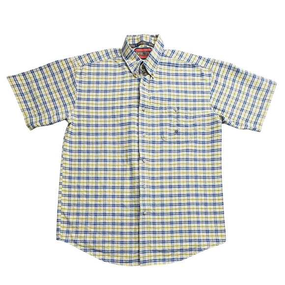 Twenty X Other - TwentyX Shirt Mens Large Yellow Blue Plaid Button Down Short Sleeve Western
